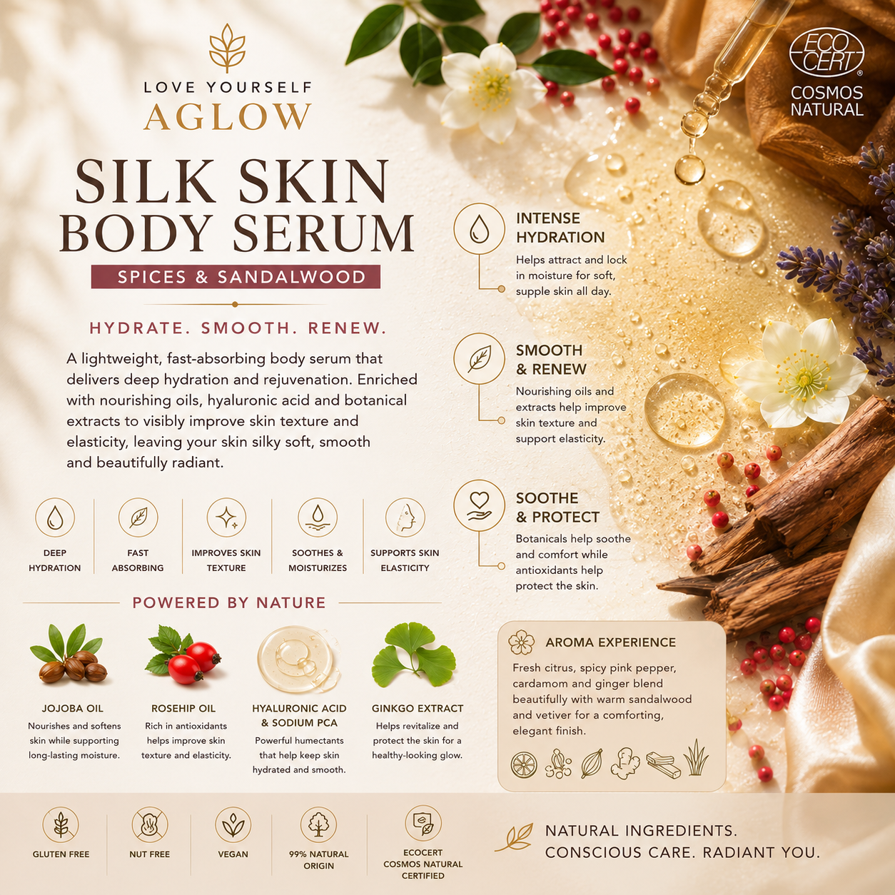 Silk Skin Body Serum, Spices & Sandalwood