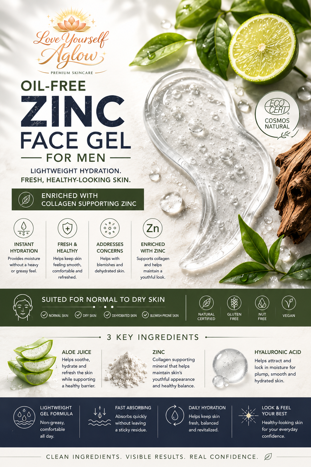 Oil-Free Zinc Face Gel for Men